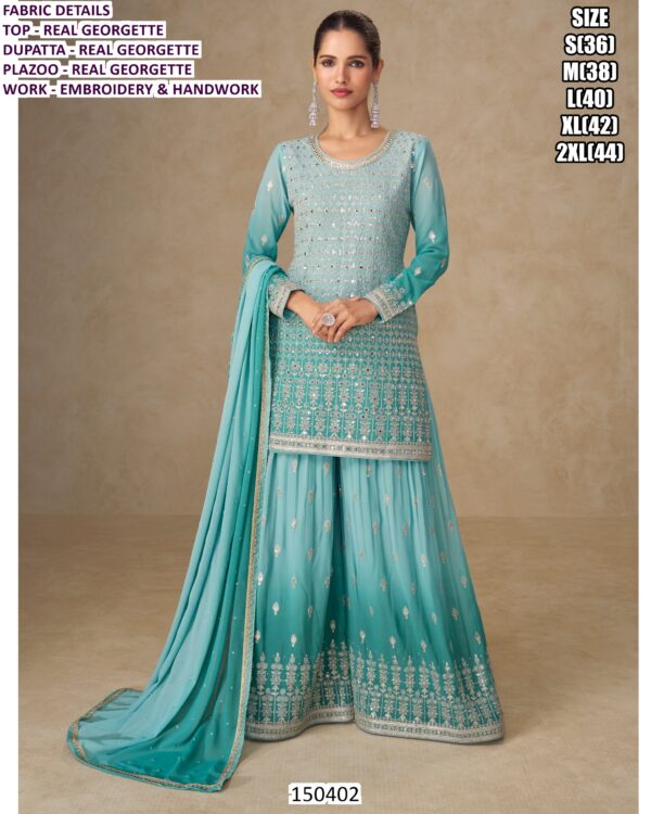 Women’s Real Georgette Embroidered Kurti Palazzo Set With Dupatta