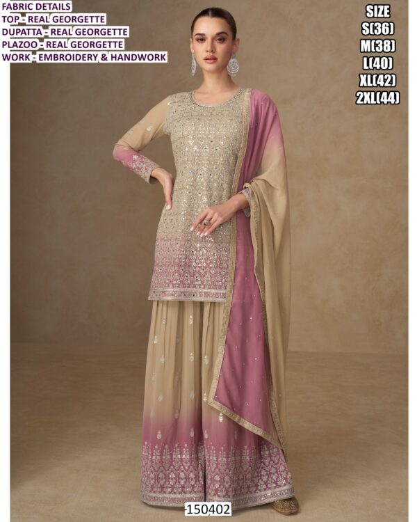 Women’s Real Georgette Embroidered Kurti Palazzo Set With Dupatta