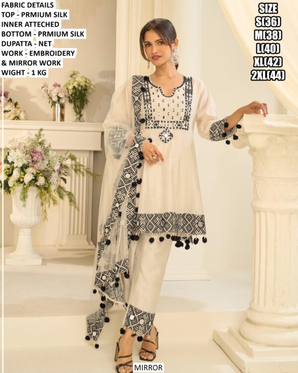 Stylish Silk Suit Set With Embroidery And Mirror Work For Women
