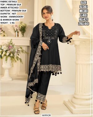 Stylish Silk Suit Set With Embroidery And Mirror Work For Women