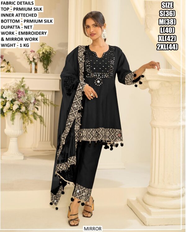 Stylish Silk Suit Set With Embroidery And Mirror Work For Women