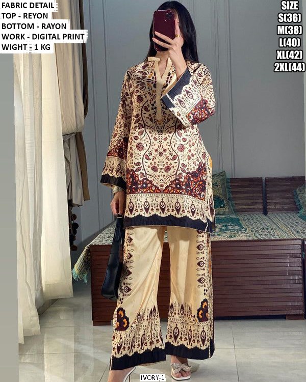 Elegant Digital Print Rayon Outfit For Women