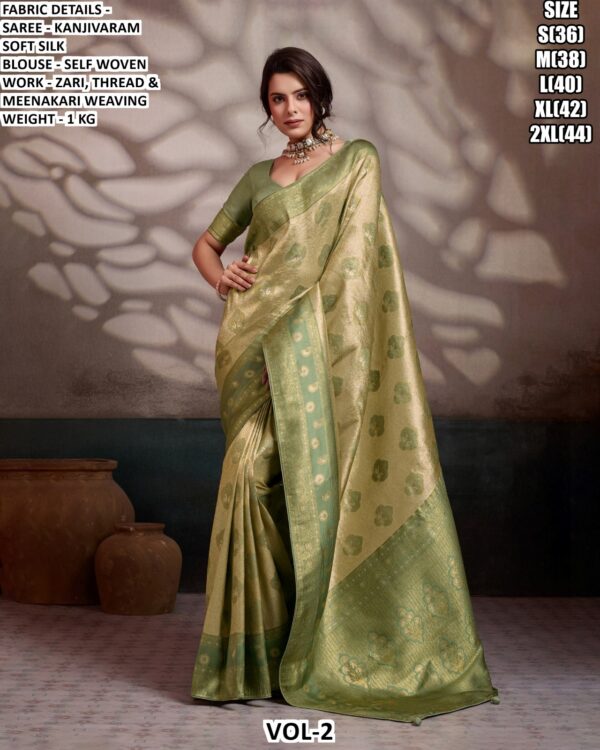 Women’s Kanjivaram Soft Silk Saree With Zari And Meenakari Weaving