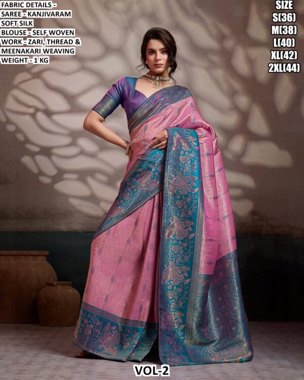 Women’s Kanjivaram Soft Silk Saree With Zari And Meenakari Weaving