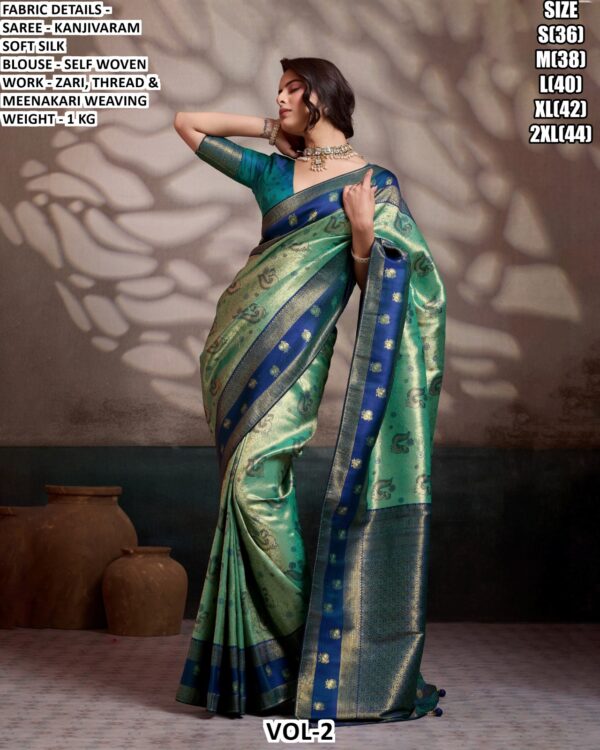 Women’s Kanjivaram Soft Silk Saree With Zari And Meenakari Weaving