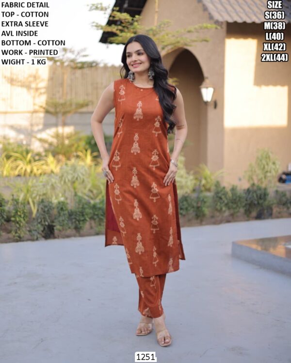 Premium Cotton Kurti & Pent  Set With Printed Work