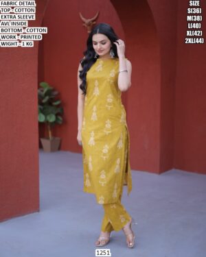 Premium Cotton Kurti & Pent  Set With Printed Work