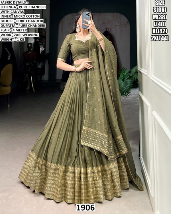 Elegent  Pure Chanderi Lehenga Choli With Zari Weaving Dupatta