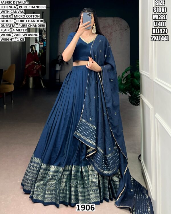 Elegent  Pure Chanderi Lehenga Choli With Zari Weaving Dupatta