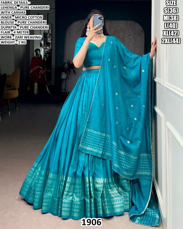 Elegent  Pure Chanderi Lehenga Choli With Zari Weaving Dupatta