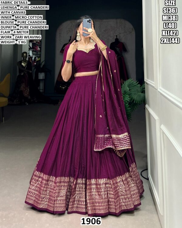 Elegent  Pure Chanderi Lehenga Choli With Zari Weaving Dupatta