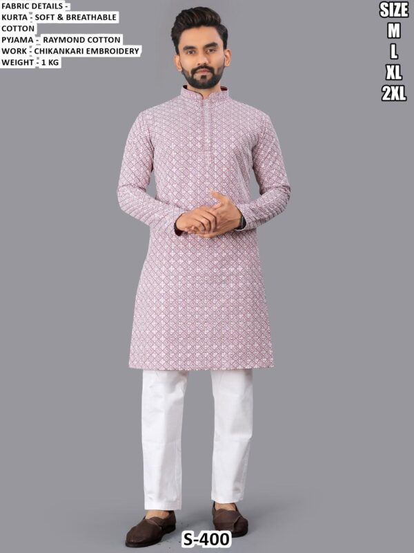 Men’s Soft Cotton Kurta Pajama Set With Chikankari Embroidery