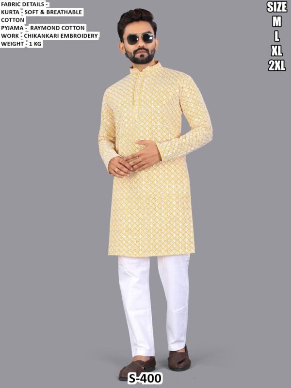 Men’s Soft Cotton Kurta Pajama Set With Chikankari Embroidery