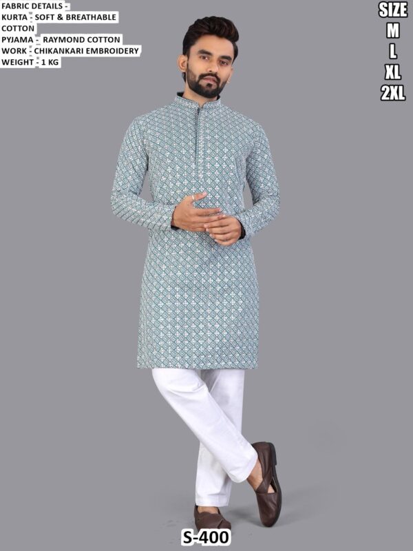 Men’s Soft Cotton Kurta Pajama Set With Chikankari Embroidery