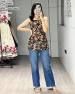 Trendy Traditional Printed Cambric Cotton Top For Girls