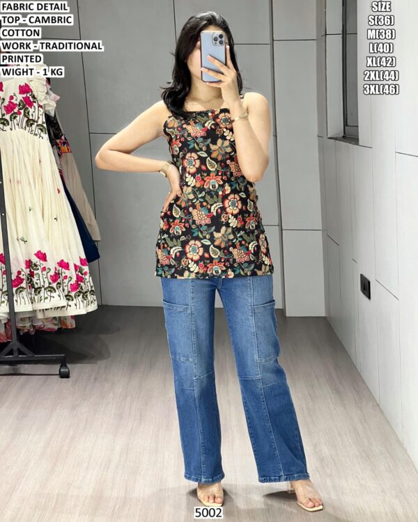 Trendy Traditional Printed Cambric Cotton Top For Girls