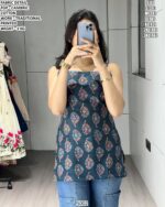 Trendy Traditional Printed Cambric Cotton Top For Girls