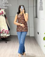 Trendy Traditional Printed Cambric Cotton Top For Girls