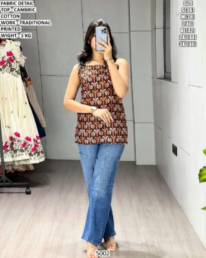 Trendy Traditional Printed Cambric Cotton Top For Girls