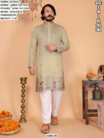 Men’s Linen Cotton Kurta Pajama Set With Sequence Embroidery
