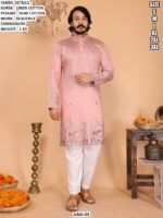 Men’s Linen Cotton Kurta Pajama Set With Sequence Embroidery