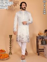 Men’s Linen Cotton Kurta Pajama Set With Sequence Embroidery