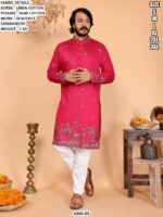 Men’s Linen Cotton Kurta Pajama Set With Sequence Embroidery