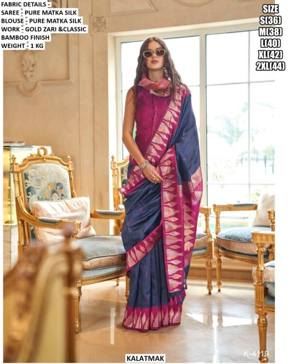 Premium Pure Matka Silk Saree With Gold Zari Work And Bamboo Finish