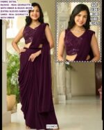 Real Georgette Saree With Beads Work Blouse For Ladies
