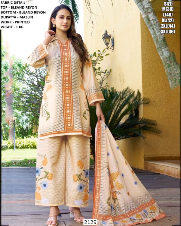 Stylish Blend Reyon Suit Set With Printed Work