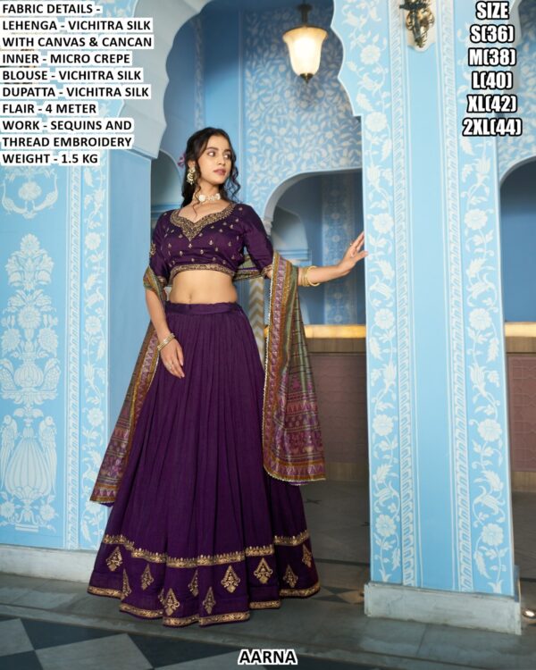 Vichitra Silk Lehenga Set With Sequins And Thread Embroidery Work