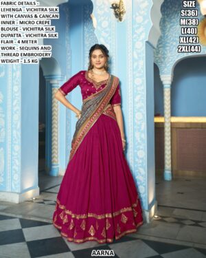 Vichitra Silk Lehenga Set With Sequins And Thread Embroidery Work