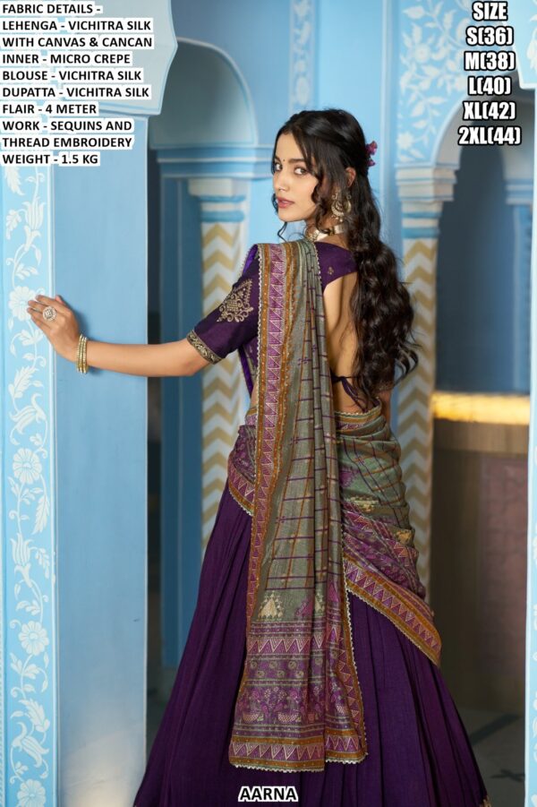 Vichitra Silk Lehenga Set With Sequins And Thread Embroidery Work