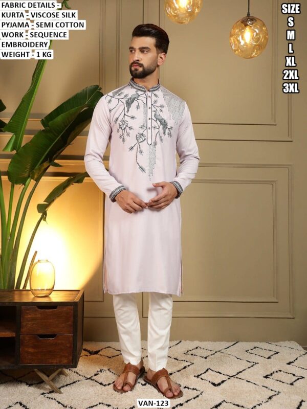 Men’s Viscose Silk Kurta Pajama With Sequence Embroidery