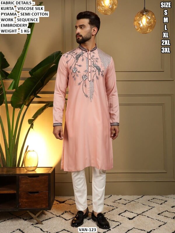 Men’s Viscose Silk Kurta Pajama With Sequence Embroidery
