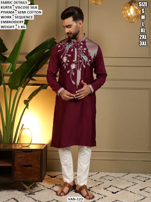 Men’s Viscose Silk Kurta Pajama With Sequence Embroidery