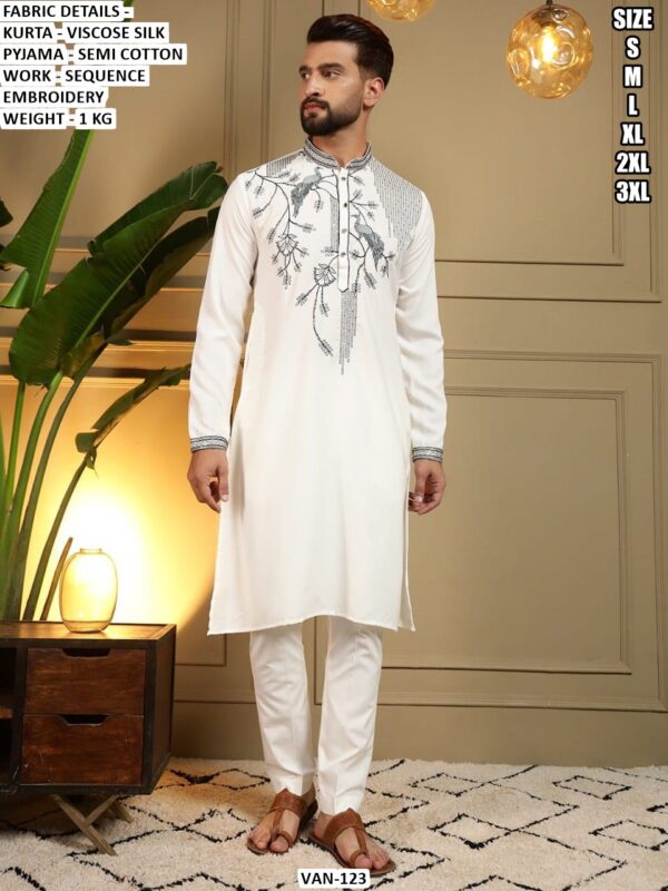 Men’s Viscose Silk Kurta Pajama With Sequence Embroidery