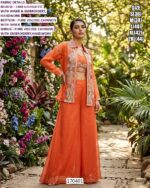 Women’s Designer Chinon Indo Western Set With Embroidered Shrug