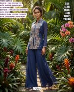 Women’s Designer Chinon Indo Western Set With Embroidered Shrug