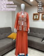 Women’s Designer Chinon Indo Western Set With Embroidered Shrug