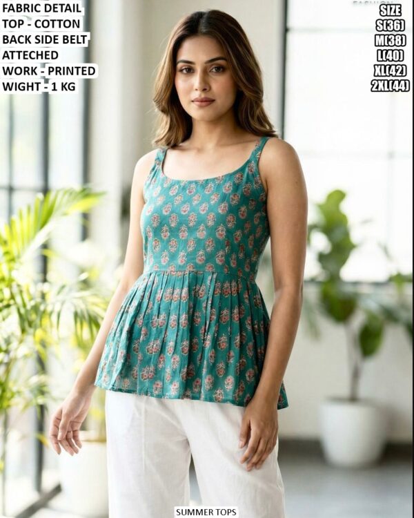 Premium Cotton Summer Top With Printed Work
