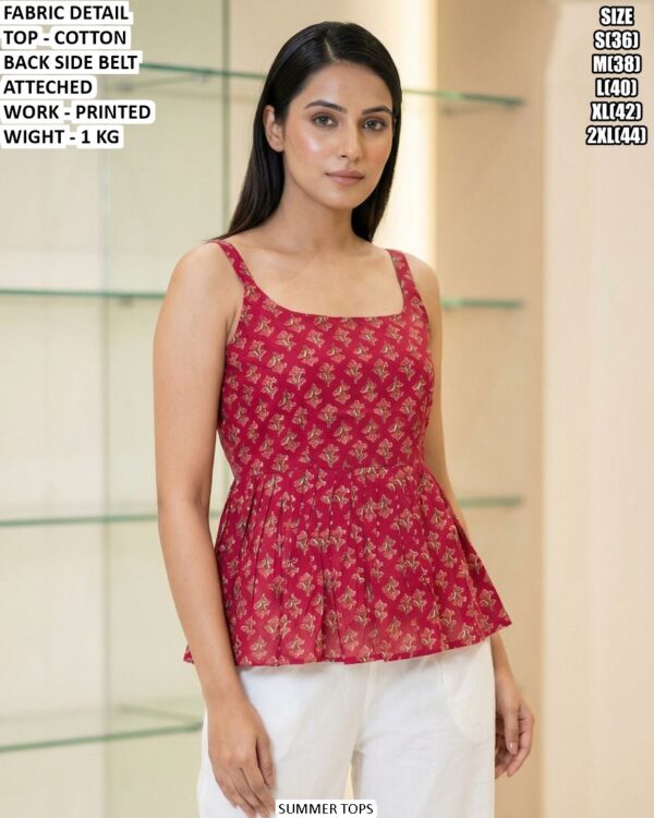 Premium Cotton Summer Top With Printed Work