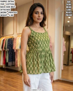 Premium Cotton Summer Top With Printed Work