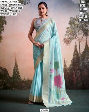 Women’s Linen Silk Saree With Weaving Blouse