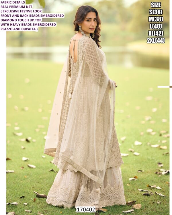 Premium Festive Net Suit Set With Heavy Beads Embroidery