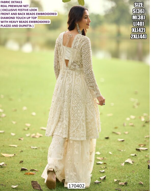 Premium Festive Net Suit Set With Heavy Beads Embroidery