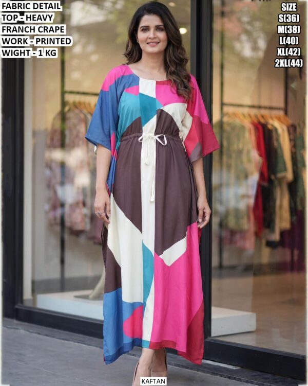 Premium Heavy Franch Crape Kaftan With Printed Work