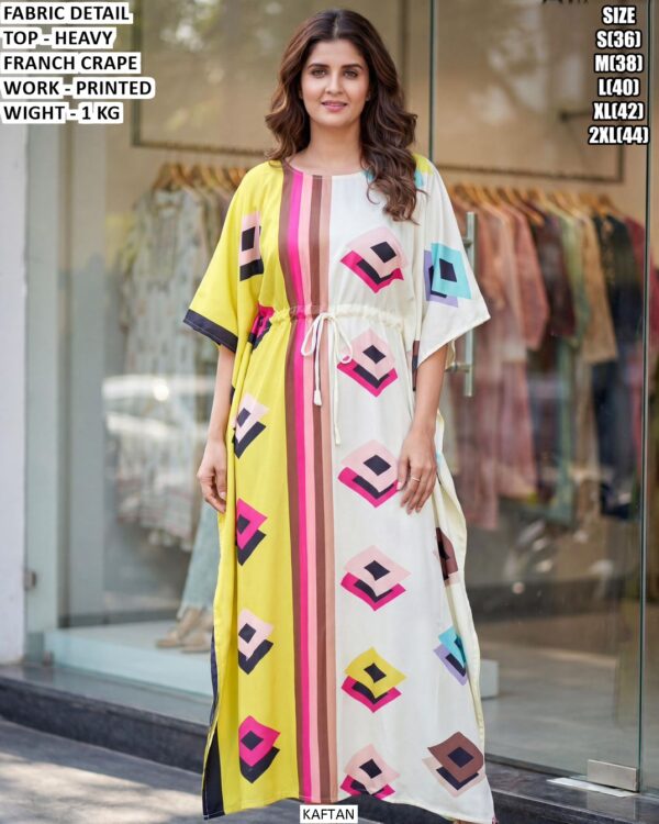Premium Heavy Franch Crape Kaftan With Printed Work