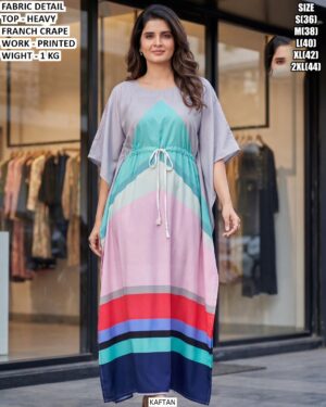 Premium Heavy Franch Crape Kaftan With Printed Work