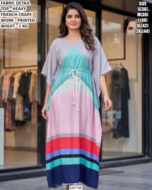 Premium Heavy Franch Crape Kaftan With Printed Work